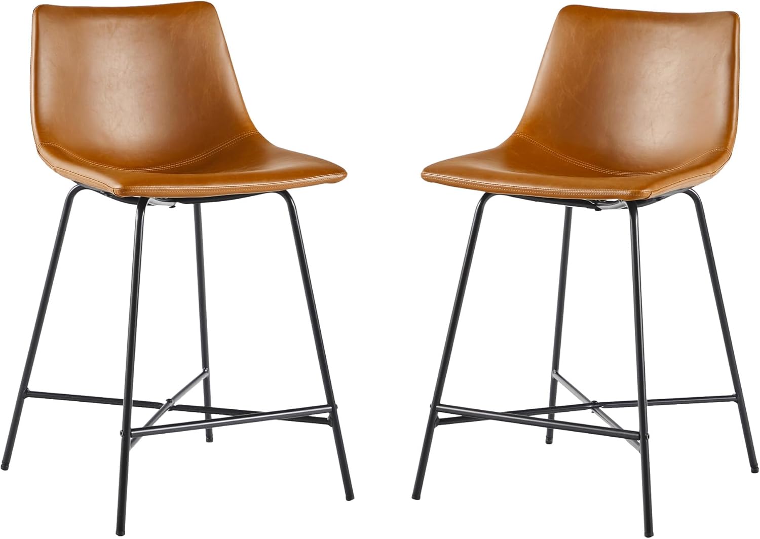 61nbCgdgIfL._AC_SL1500_.jpg Walker Edison Xuma Modern Faux Leather Armless Low Back Counter Stool, Set of 2, Whiskey Brown - Image 2