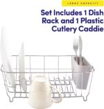 Dish Drying Rack & Cutlery Holder 2 Piece Set - Compact Sink-Fitting Dish Drainer with Rubberized Undercoating, Space-Saving Kitchen Organizer for Plates, Cups, Bowls & Utensils In Sink, Silver - Image 4