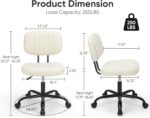DUMOS Armless Home Office Desk Chair -Small Ergonomic with Low Back Lumbar Support, Height Adjustable PU Leather Computer Task with 360° Swivel Rolling Wheels, for Small Space, Beige White - Image 3