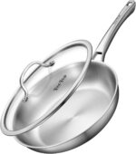12 inch Tri-Ply Stainless Steel Frying Pan with LID,PFOA&PTFE Free Skillets,Chef's Pans,Dishwasher and Oven Safe Cookware, Works on Induction,Ceramic and Gas Cooktops - Image 2