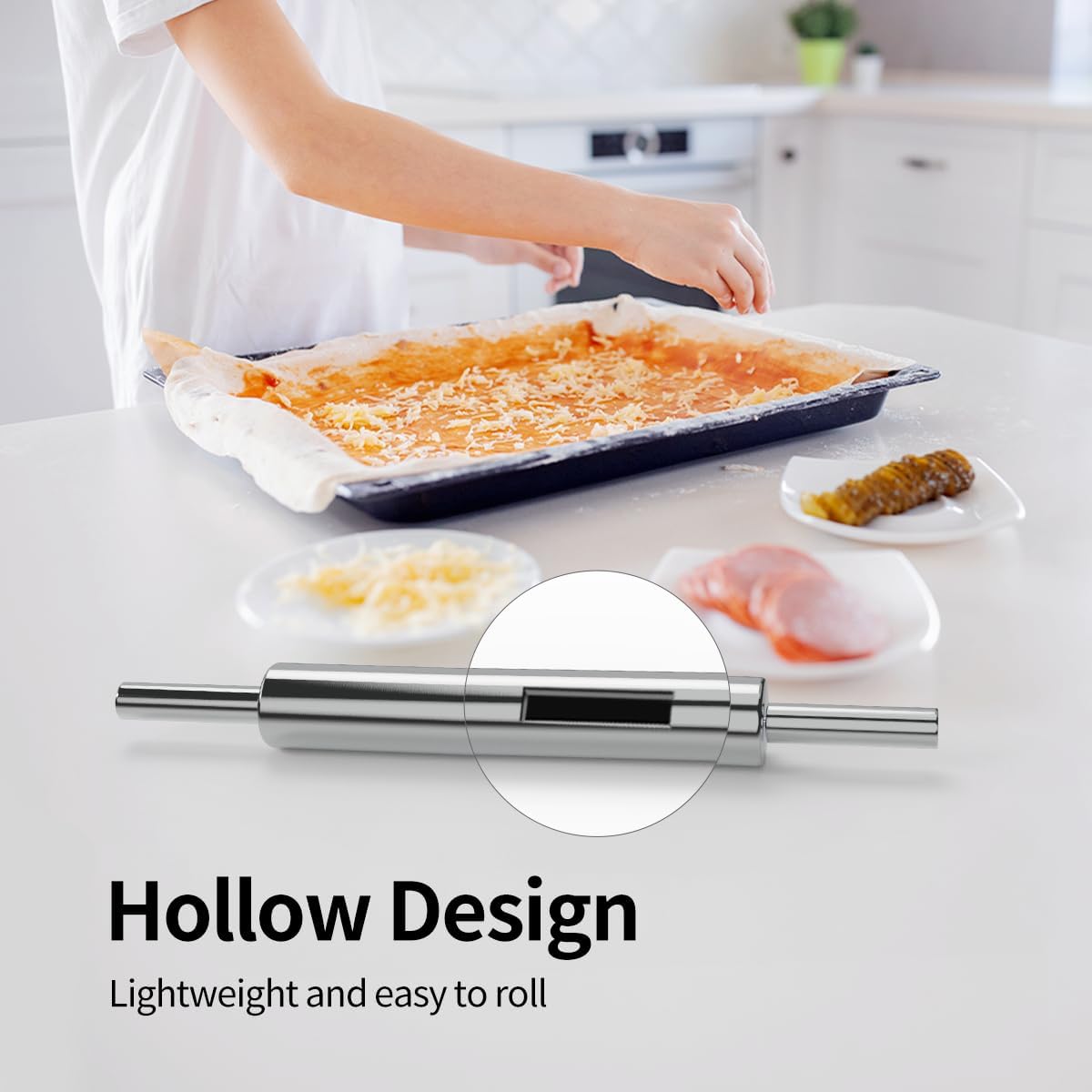 61u8W1pDjcL._AC_SL1200_.jpg Rolling Pin (17 Inches) –304 Stainless Steel Roll Pins for Baking Pizza Dough Pie Cookie-Dough Roller& Smooth Construction - Essential Kitchen Utensil - Image 4