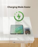 Marsail Glass Standing Desk with Drawer, 48x24 inch,Sit Stand Desk with One-Piece Tabletop & USB Charging Ports, Computer Table with Storage for Home & Office White - Image 6