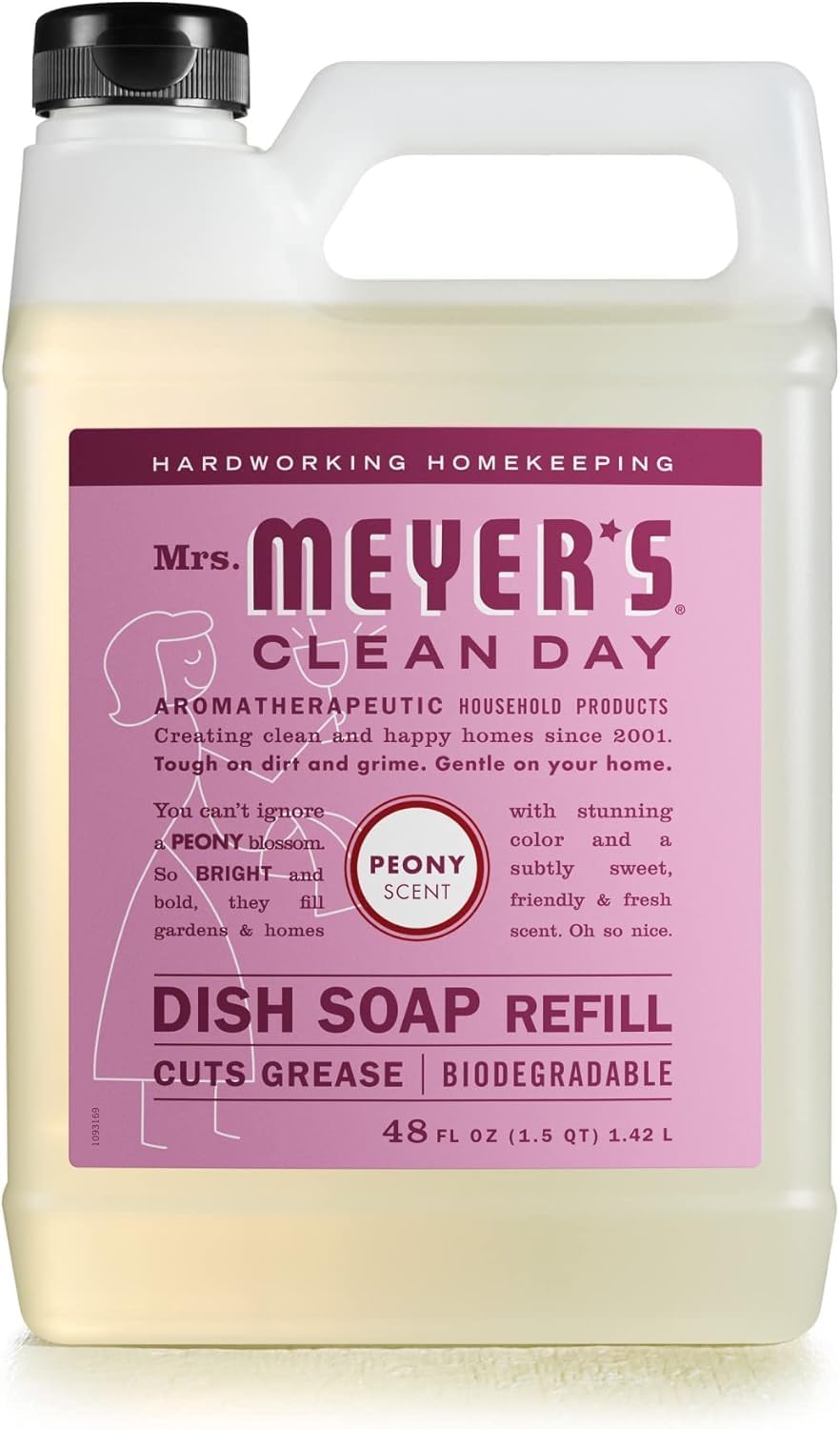 61wjhzxYXCL._AC_SL1500_.jpg MRS. MEYER'S CLEAN DAY Liquid Dish Soap Refill, Biodegradable Formula, Peony, 48 fl. oz - Image 2