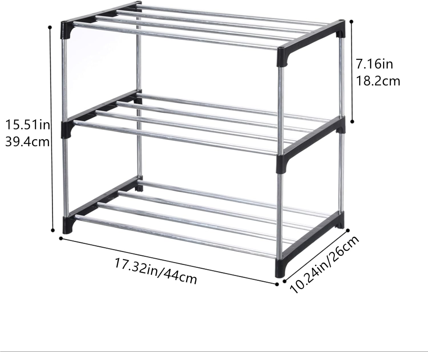 61x75NoXO3L._AC_SL1500_.jpg Stackable Small Shoe Rack, Entryway, Hallway and Closet Space Saving Storage and Organization (3-Tier, Black) - Image 4