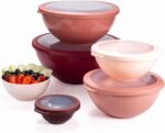 COOK WITH COLOR Mixing Bowls with TPR Lids - 12 Piece Plastic Nesting Bowls Set includes 6 Prep Bowls and 6 Lids, Microwave Safe (Rose) - Image 10