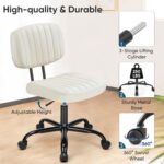 DUMOS Armless Home Office Desk Chair -Small Ergonomic with Low Back Lumbar Support, Height Adjustable PU Leather Computer Task with 360° Swivel Rolling Wheels, for Small Space, Beige White - Image 6