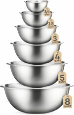 FineDine Stainless Steel Mixing Bowls Set, Dishwasher Safe, Up To 8 Quart Metal Mixing Bowls For Kitchen, Nesting, Large, Small, Big Food Prep, Cooking, Baking - Image 2