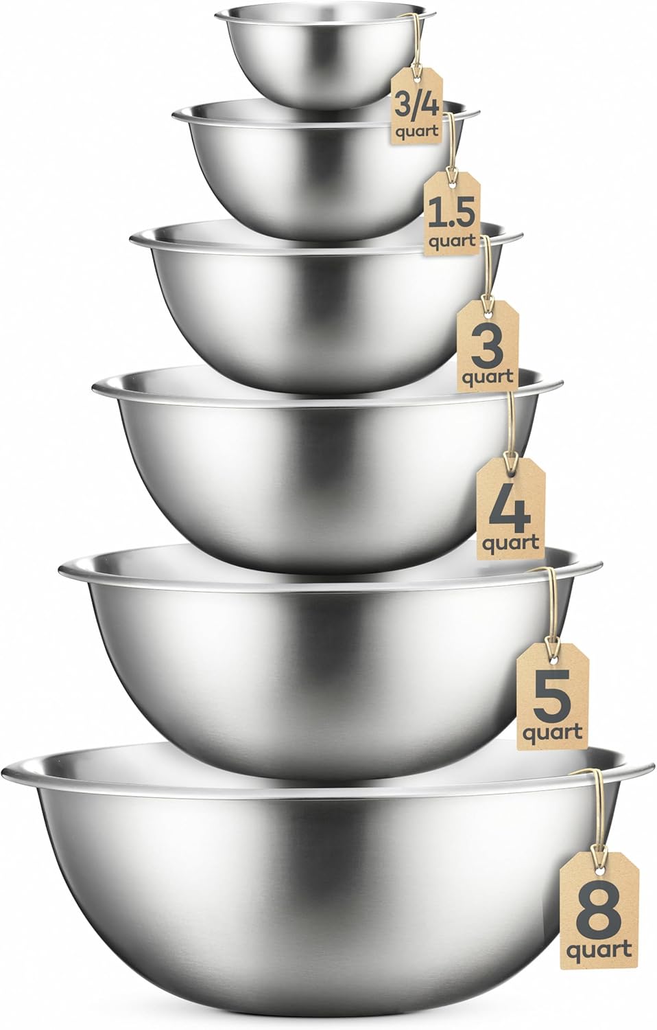 71-6-OJ6YL._AC_SL1500_.jpg FineDine Stainless Steel Mixing Bowls Set, Dishwasher Safe, Up To 8 Quart Metal Mixing Bowls For Kitchen, Nesting, Large, Small, Big Food Prep, Cooking, Baking - Image 2