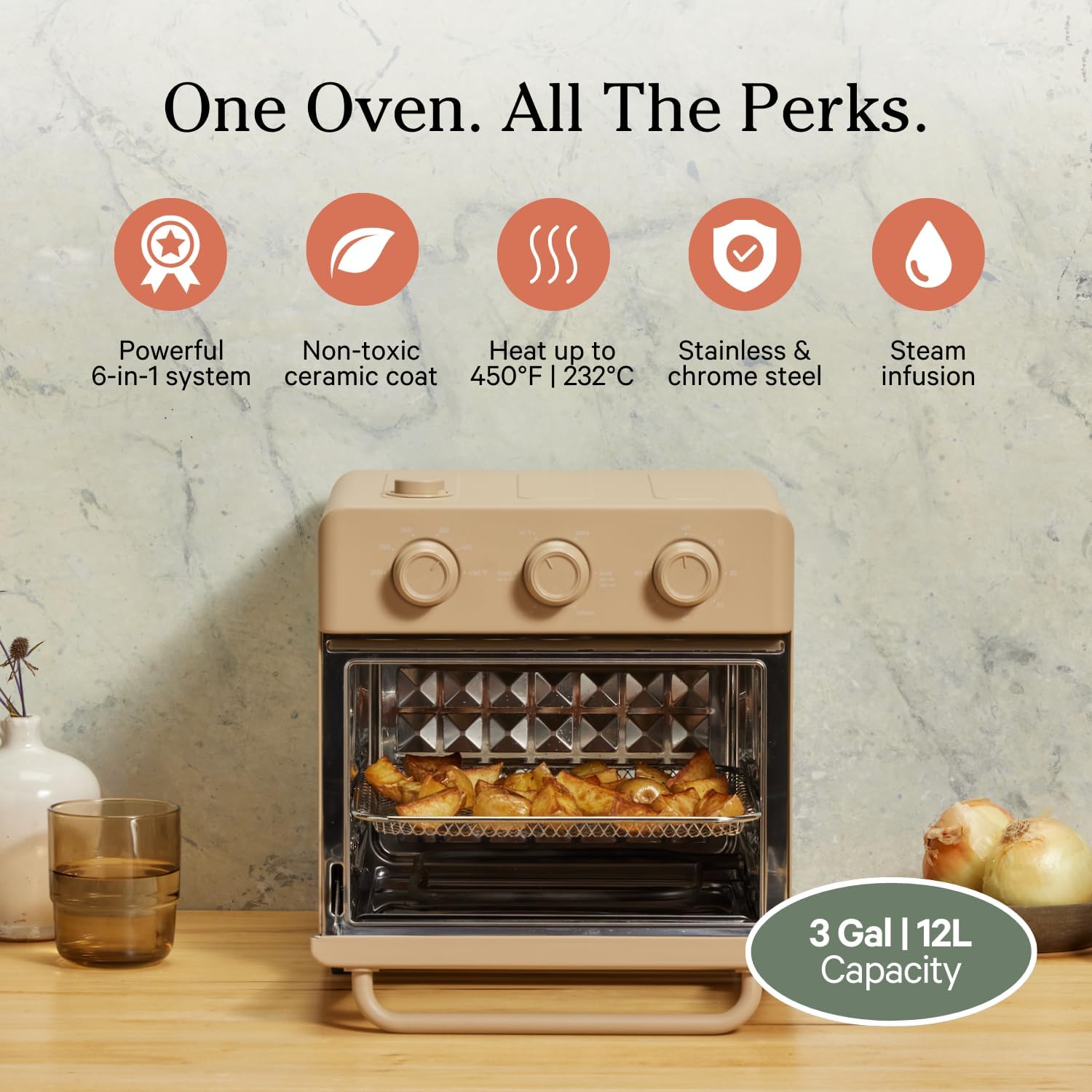 71-deK9rqpL._AC_SL1500_.jpg Our Place Wonder Oven | 6-in-1 Air Fryer & Toaster Oven with Steam Infusion | Compact, Countertop Friendly, Fast Preheat, Multifunctional | Air Fry, Toast, Roast, Bake, Reheat & Broil | Steam - Image 3