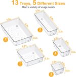 SMARTAKE 13-Piece Drawer Organizers with Non-Slip Silicone Pads, 5-Size Desk Bathroom Drawer Organizer Trays Storage Tray for Makeup, Jewelries, Utensils in Bedroom Dresser, Office and Kitchen, Clear - Image 4