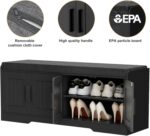2-Tier Storage Bench, Shoe Bench with Thickened Padded Seat Cushion, Entryway Bench with 4 Doors, Adjustable Shelf, 13.8" D x 45.3" W x 18.5" H, for Entryway, Living Room, Bedroom, Black - Image 10