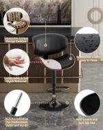 Bar Stools Set of 4, Adjustable Swivel Bar Stools Mid-Century Modern PU Leather Counter Height Bar Stool for Kitchen Island Bar Chairs with Back (Black) - Image 7