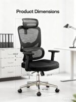 Marsail Ergonomic Office Chair with Adjustable Lumbar Support & 2D Headrest, Breathable Mesh Desk Chair with Adjustable Arms, Swivel Rolling Task Chair for Home Office, Black - Image 3