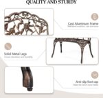 VINGLI 38.5" Patio Park Garden Outdoor Metal Rose Bench,Cast Iron Cast Aluminium Frame Antique Finish Chair,Accented Lawn Front Porch Path Yard Decor Deck Furniture for 2 Person Seat（Bronze - Image 6
