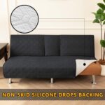 4 Pieces Click Clack Sofa Bed Cover 3 Seater, Quilted Convertible Folding Cover with 2 Removable Armrests and 1 Holders Covers (Black) - Image 5