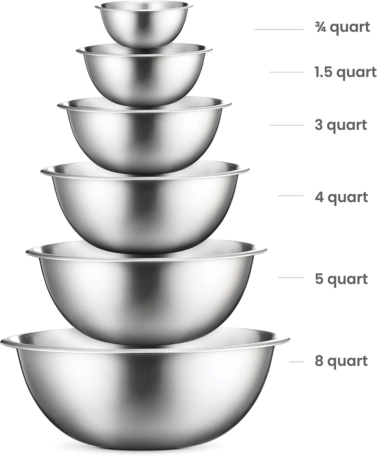 712oWCZ7gwL._AC_SL1500_.jpg FineDine Stainless Steel Mixing Bowls Set, Dishwasher Safe, Up To 8 Quart Metal Mixing Bowls For Kitchen, Nesting, Large, Small, Big Food Prep, Cooking, Baking - Image 3