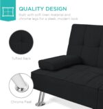 Best Choice Products Linen Modern Folding Futon, Reclining Sofa Bed for Apartment, Dorm w/Removable Armrests, 2 Cupholders - Black - Image 8