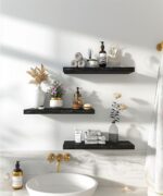 Wood Floating Shelves for Wall Decor, Rustic Wall Shelves for Bedroom Bathroom Kitchen Living Room, Set of 6 Black - Image 4