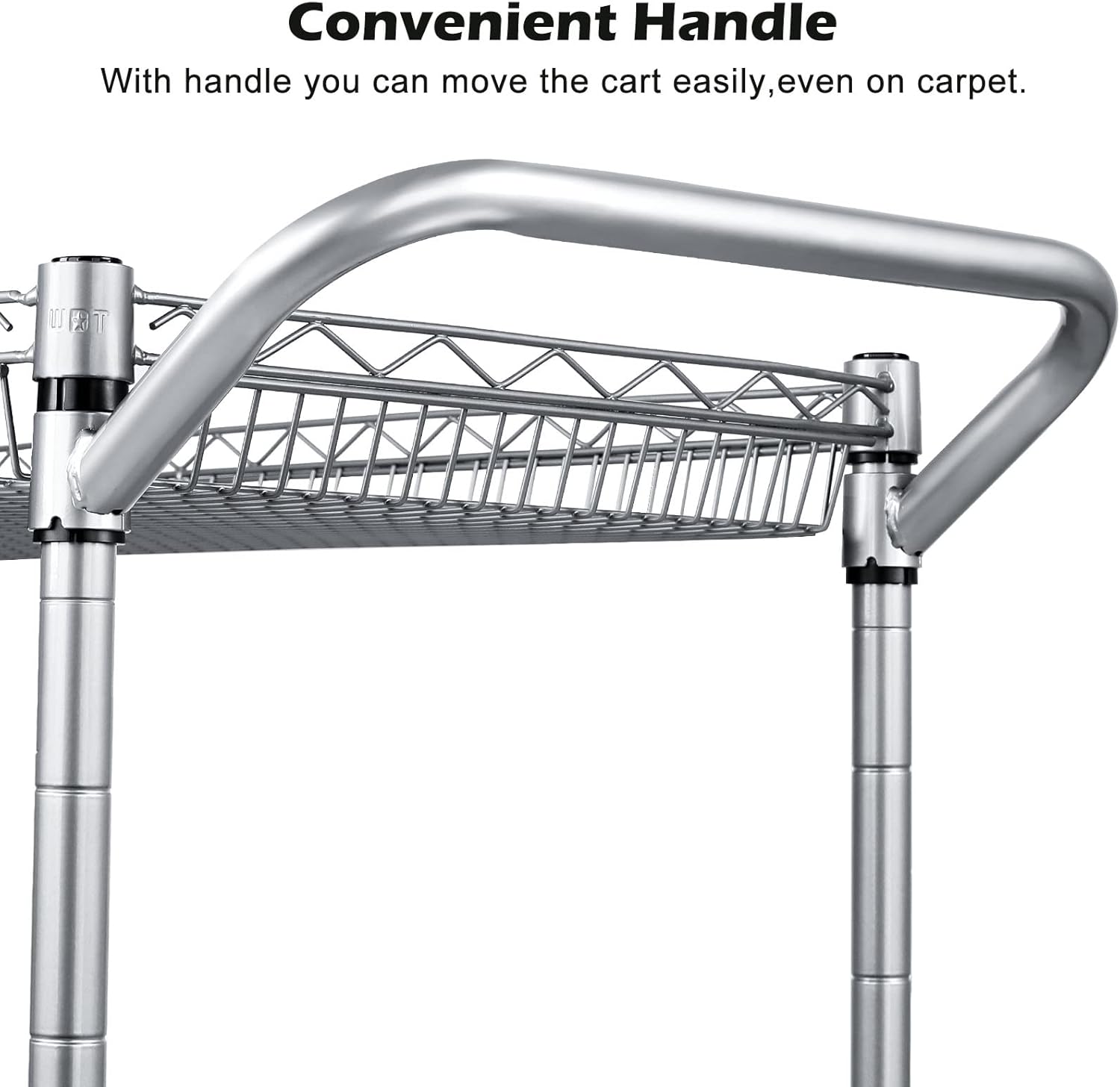 714xvGTp00L._AC_SL1500_.jpg WDT 990Lbs Capacity Heavy Duty Rolling Utility Cart, NSF Rolling Carts with Wheels,Commercial Grade Metal Cart with Handle Bar & Shelf Liner,Trolley Serving Cart for Restaurant,Kitchen,Gray - Image 6
