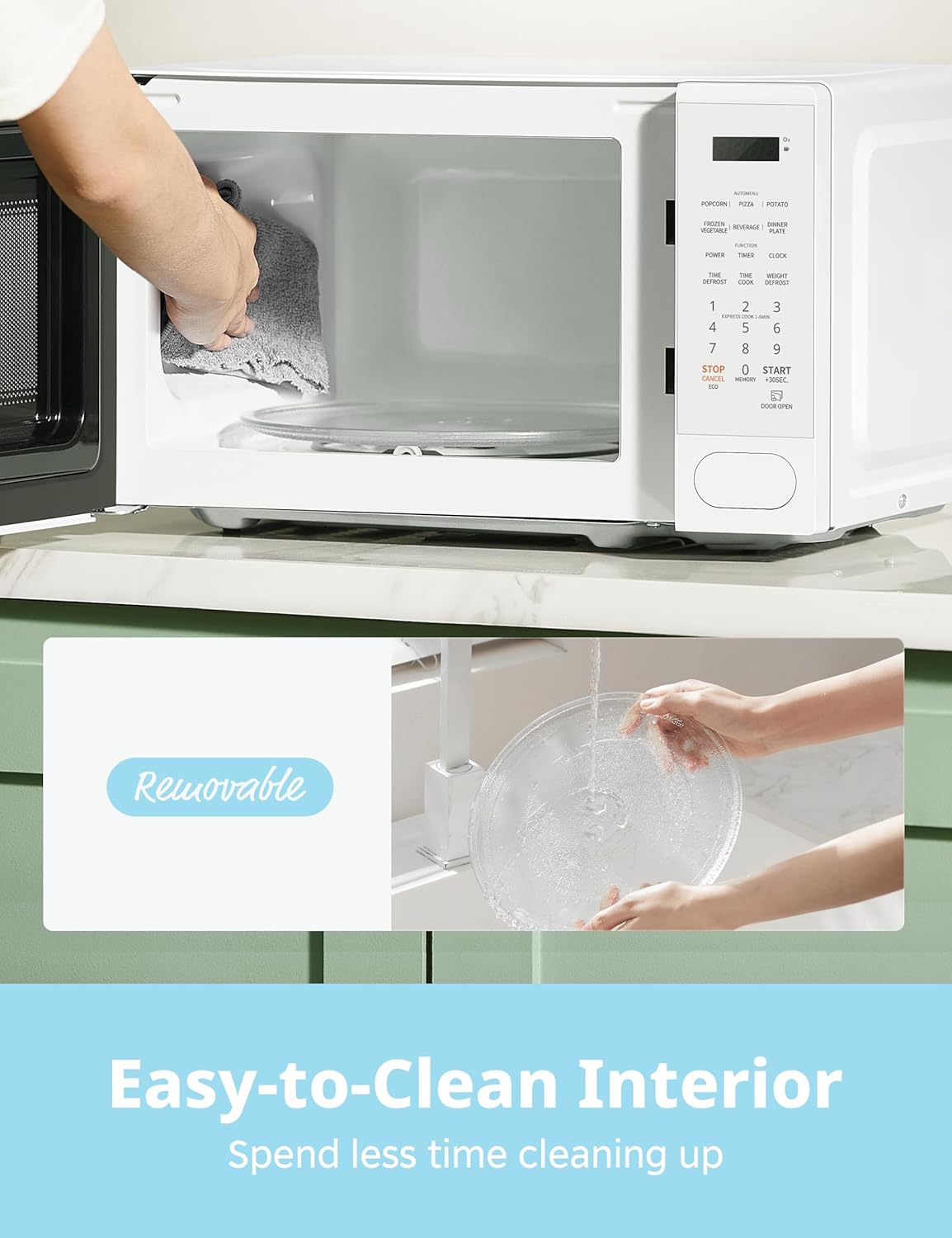 716CmOw50FL._AC_SL1500_.jpg COMFEE CMO-C20M1WH Retro Microwave with 11 power levels, Fast Multi-stage Cooking, Turntable Reset Function Kitchen Timer, Speedy Cooking, Weight/Time Defrost, Memory function, Children Lock, 700W - Image 7