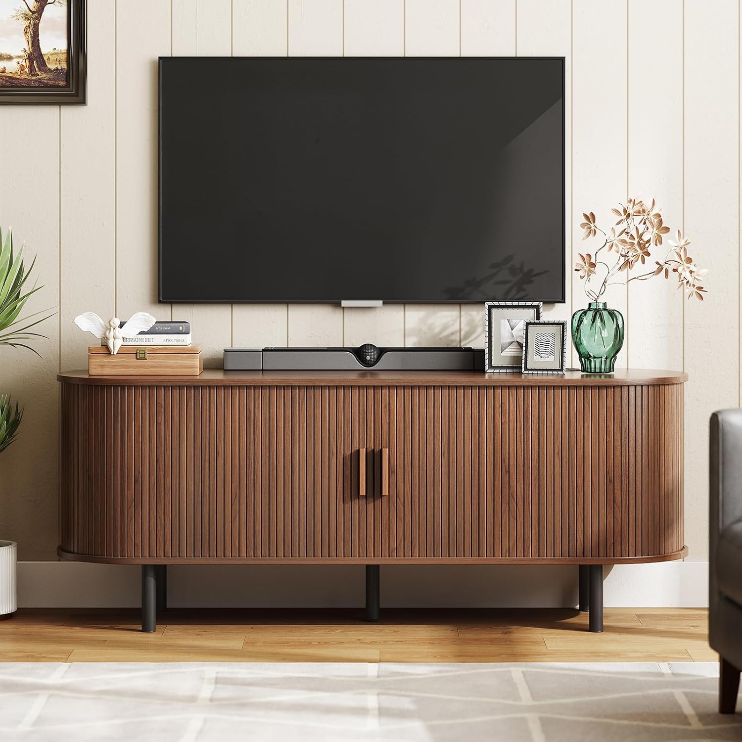 716QvNw7gqL._AC_SL1500_.jpg ONBRILL 55" TV Stand with Power Outlet for TVs up to 60 Inch, Entertainment Center with Storage and Adjustable Shelves, Modern Media Console with Sliding Doors for Living Room, Walnut - Image 2