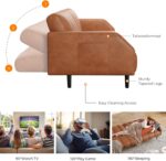 Fadware Faux Leather Couch, Convertible Futon Sofa Bed with Adjustable Backrest, Mid Century Leather Sofa Loveseat with Side Pockets& Metal Leg, Modern Leather Sleeper Sofa for Living Room Bedroom - Image 5