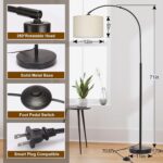 Arc Floor Lamps for Living Room, Modern Standing Lamp with Adjustable Hanging Drum Shade, Tall Pole Lamp with Foot Switch, Over Couch Arched Reading Light for Bedroom, Office (Black) - Image 3