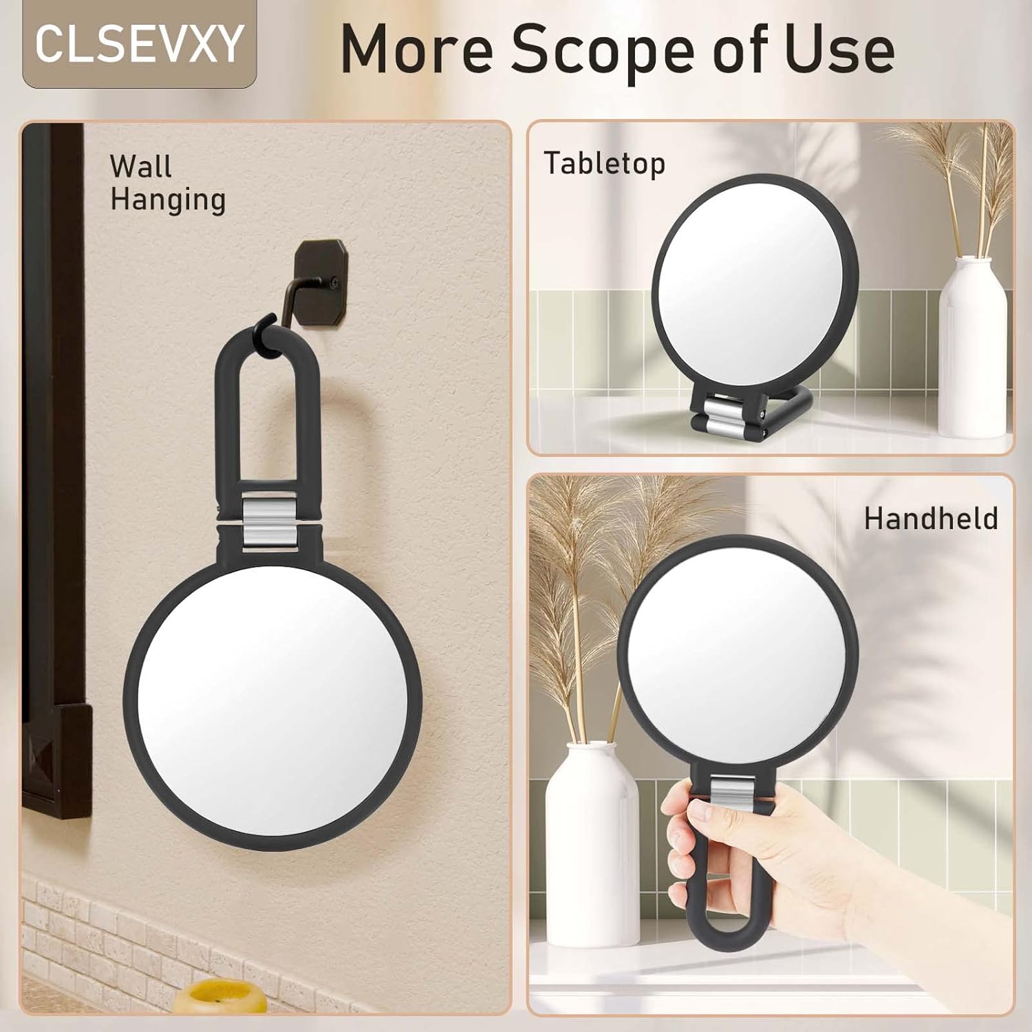 718zQS92TbL._SL1500_.jpg Magnifying Handheld Mirror Double Sided, 1X 15X Magnification Hand Mirror, Travel Folding Held Adjustable Rotation Pedestal Makeup Desk Vanity - Image 6