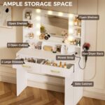 COMHOMA Vanity Desk with Lighted Mirror and Power Outlet, RGB LED Lights Makeup Vanity Set for Girls, Large Storage Capacity Dressing Table for Bedroom, 3 Lighting Modes Adjustable Brightness, White - Image 4