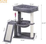 YOUPET Cat Tree with Cat Scratching Post for Indoor Cats, Cat Tower with Scratching Board and Playful Toy Balls, Cat Tree Tower with Cozy Hammock,Grey - Image 3