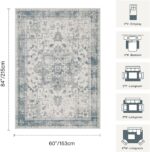 Area Rugs 5x7, Washable Rugs for Living Room, Vintage Boho Light Blue Rug for Office, Dining Room, Kids Room and Farmhouse, Durable Low Pile Non-Slip Area Rug for High Traffic Areas - Image 3