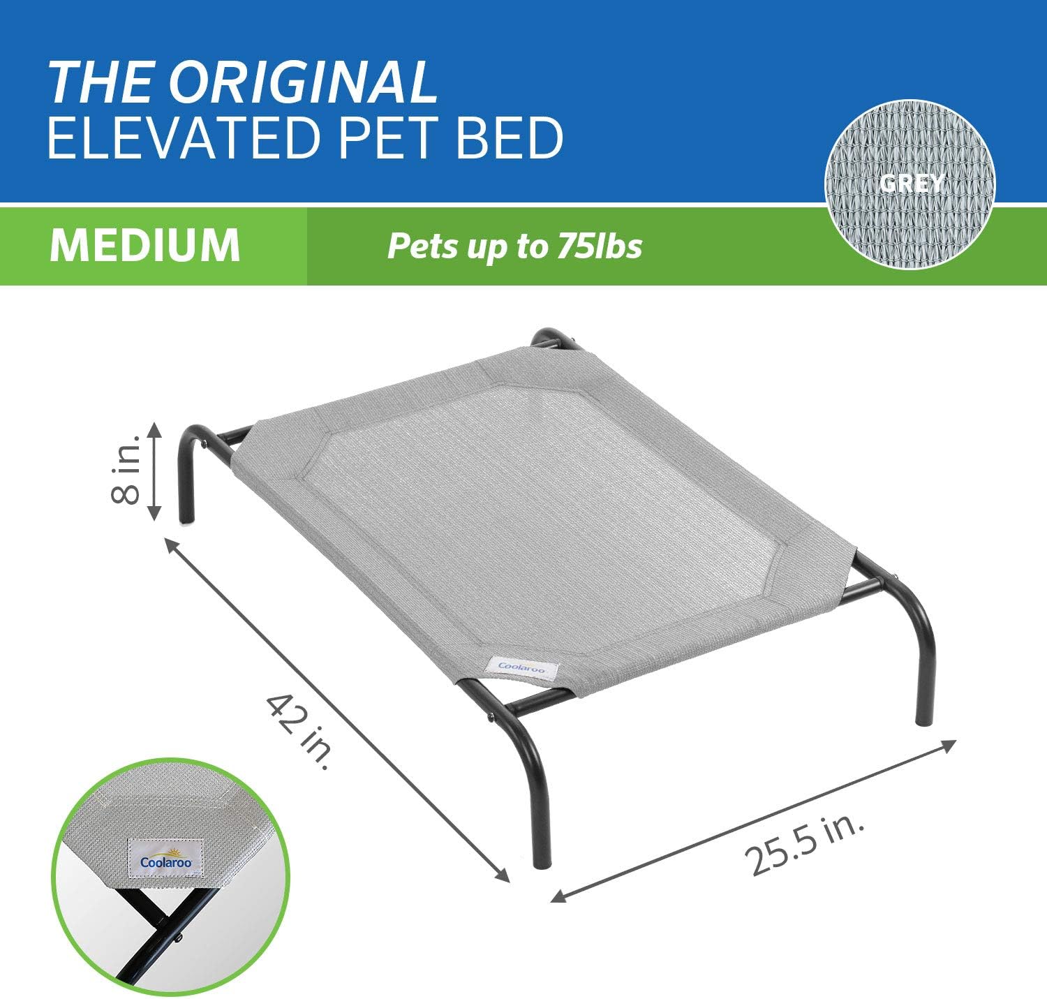 71BWDw2dML._AC_SL1500_.jpg Coolaroo Original Elevated Dog Bed - Breathable Off-The-Ground Pet Bed with Cooling Fabric, Joint Relief & Moisture-Resistant Fabric, 100% Recyclable, Easy Clean, Grey, Medium - Image 5