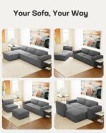 Marsail 111" L-Shape Sofa, Modular Cloud Couches with Deep Seats & High-Back, Corduroy Sectional Sofa for Living Room Bedroom with Ottoman, No Assembly Required, Grey - Image 7