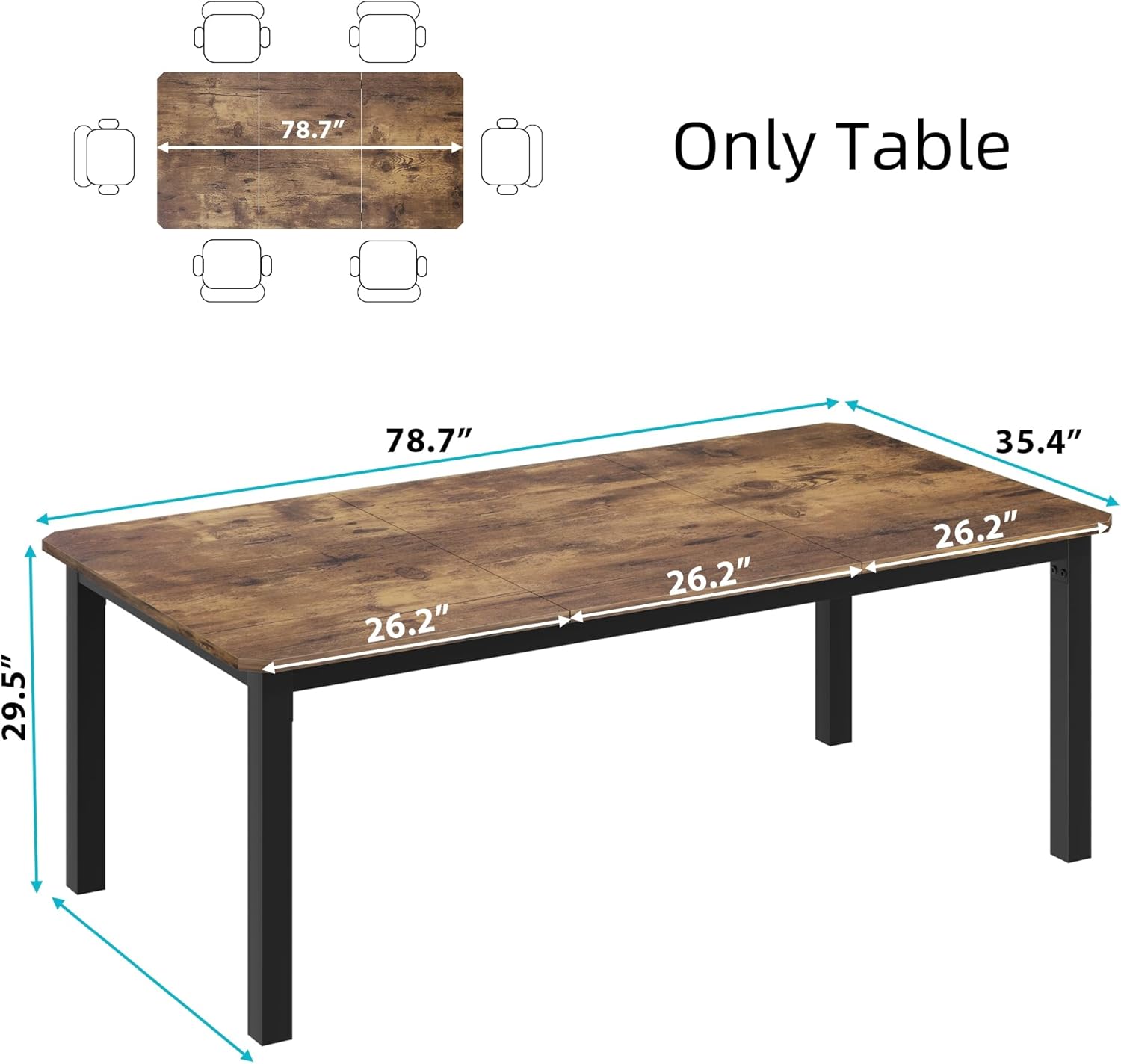 71BuKPTVTnL._AC_SL1500_.jpg GarveeHome Industrial Dining Table for 6-8 People, 78.7 in Long Kitchen Table with Sturdy Metal Frame & Rustic Brown Finish - Seats 6 Rectangular Counter for Dinner, Easy to Install(Only Table) - Image 3