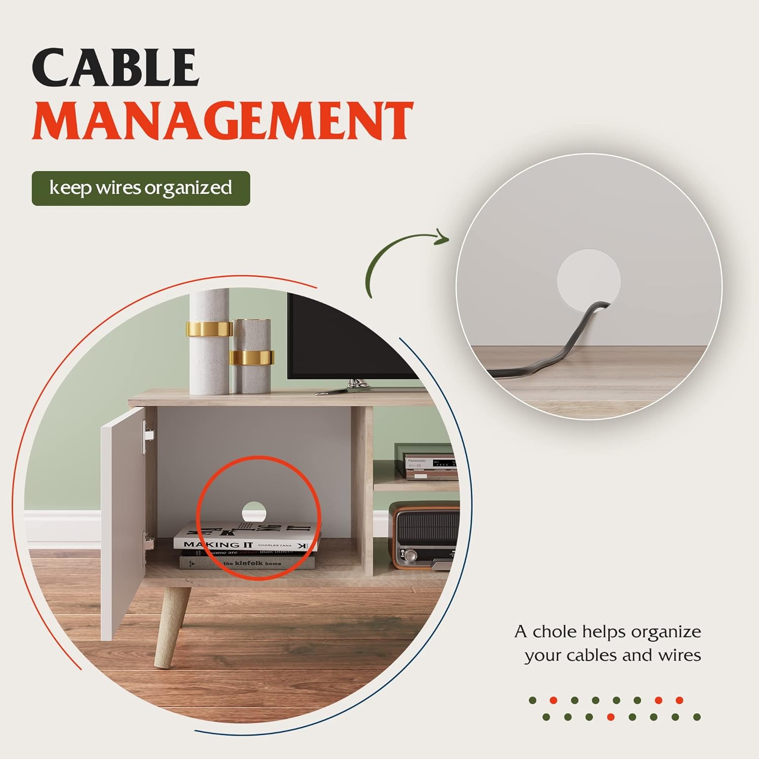 71DXLLWDddL._AC_SL1500_.jpg WLIVE TV Stand for 55 60 inch TV, Boho Entertainment Center with Storage Cabinets, TV Console for Living Room Decor, Greige White - Image 8