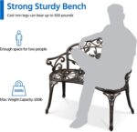 Yaheetech Patio Garden Bench Park Metal Rose Outdoor Benches, Aluminium Vintage Antique Furniture Chair Outside Benches Weather Proof Bench for Outdoor Porch, Lawn, Balcony, Backyard, Bronze - Image 5