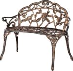 VINGLI 38.5" Patio Park Garden Outdoor Metal Rose Bench,Cast Iron Cast Aluminium Frame Antique Finish Chair,Accented Lawn Front Porch Path Yard Decor Deck Furniture for 2 Person Seat（Bronze - Image 2