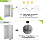 Armoire Wardrobe Closet with Doors, 71'' Wardrobe Cabinet with Hanging Rod, Metal Closet with 2 Adjustable Shelves for Bedroom School, Employee, Gym, Armarios De Ropa para Dormitorio, White - Image 7