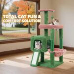 TWDEPART 37.5" All-in-One Cat Tree Tower with Scratching Board & Posts Cozy Sleeping Perch Hammock and Toy Balls, Green - Image 7