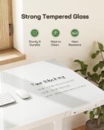 Marsail Glass Standing Desk with Drawer, 48x24 inch,Sit Stand Desk with One-Piece Tabletop & USB Charging Ports, Computer Table with Storage for Home & Office White - Image 5