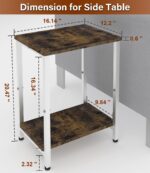 2 Tier Side Table, Heavy Duty End Table with Shelves, Narrow nightstand Table for Small Spaces, Record Player Table for Bedroom, Living Room, Sofa Couch - Rustic Brown & White - Image 3