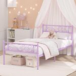 Weehom Twin Bed Frame with Headboard, Princess Bed Metal Platform No Box Spring Needed,Heavy Duty Metal Slats Support Easy Assembly for Kids Girls Adults Purple - Image 4