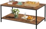 SENIG 2-Tier Coffee Table with Storage Shelf for Living Spaces, Brown Rectangle Wood and Sturdy Metal Side End Table, Functional Center Table for Living Room, 39.3 x 20 x 16 - Image 2