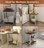 2 Tier Side Table, Heavy Duty End Table with Shelves, Narrow nightstand Table for Small Spaces, Record Player Table for Bedroom, Living Room, Sofa Couch - Rustic Brown & White - Image 7