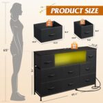 WLIVE Black TV Stand for 45, 50, 55 inch TV, Entertainment Center with LED Lights & Charging Station, TV Media Console Table with 8 Fabric Drawers and Open Shelves for Living Room, Hallway, Wood Top - Image 4