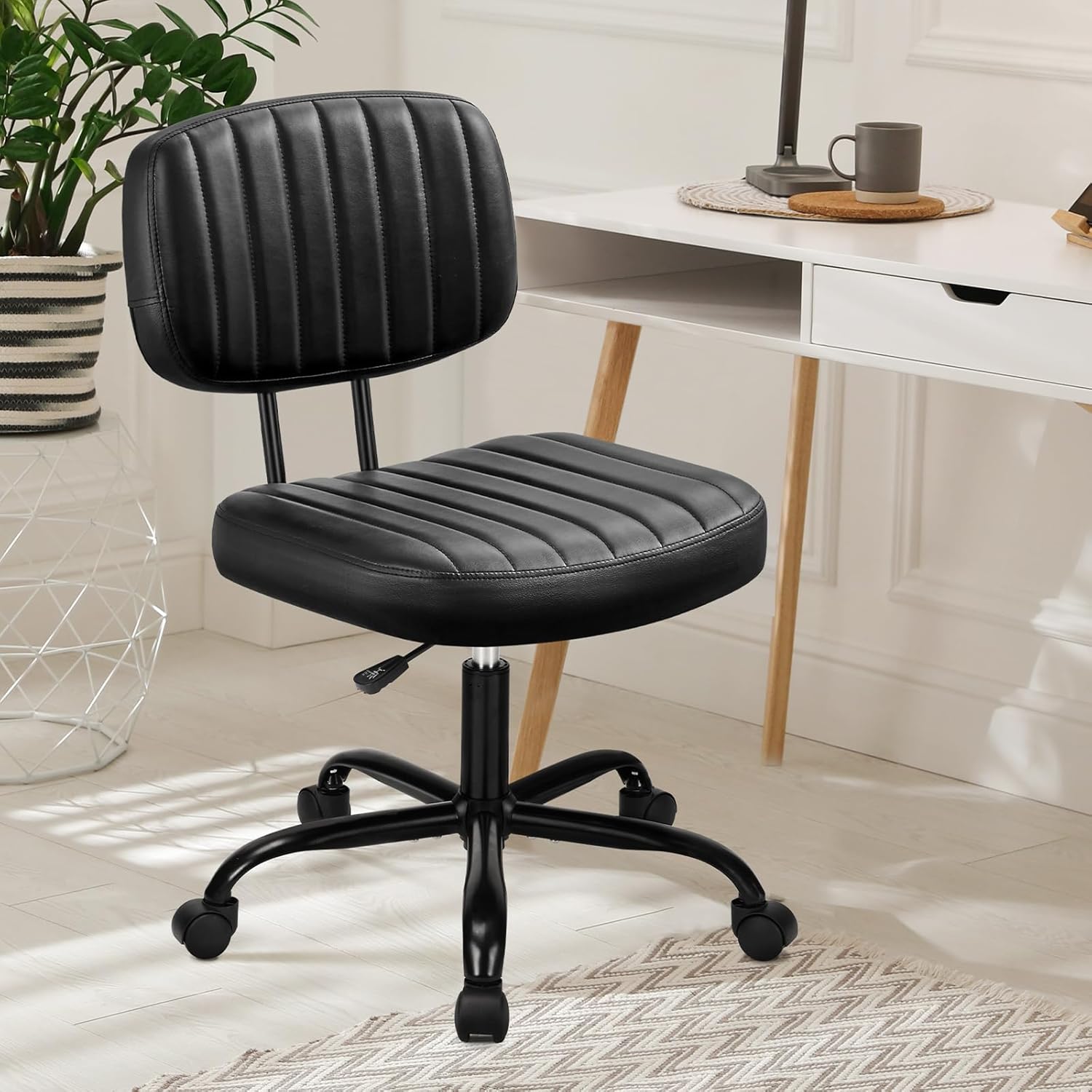 71JYmymdkbL._AC_SL1500_.jpg DUMOS Armless Office Desk Chair, Small Height Adjustable Computer Task Chair with Low Back Lumbar Support and 360° Swivel Rolling Wheels for Small Space, Kids and Adults, Dark Black - Image 2