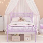 Weehom Twin Bed Frame with Headboard, Princess Bed Metal Platform No Box Spring Needed,Heavy Duty Metal Slats Support Easy Assembly for Kids Girls Adults Purple - Image 2