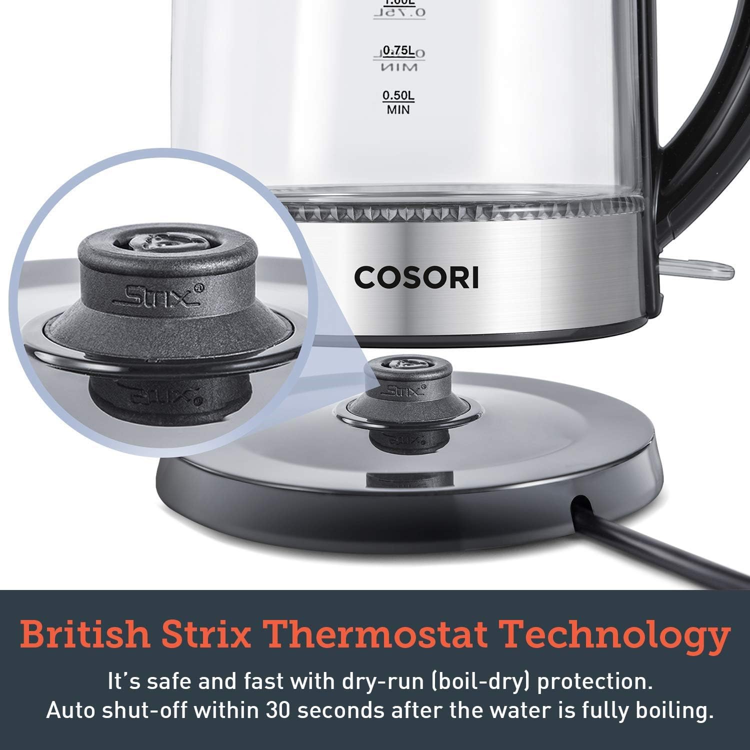 71L8nG8eHPL._AC_SL1500_.jpg COSORI Speed-Boil Electric Tea Kettle, 1.7L Hot Water Kettle (BPA Free) 1500W Auto Shut-Off & Boil-Dry Protection, LED Indicator Inner Lid & Bottom, Transparent - Image 6