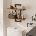 HOOBRO Floating Shelves, 15 Inch Wall Shelf Set of 2, Wall Mounted Storage Shelves 2-Tier, Hanging Bathroom Shelves, for Living Room, Bedroom, Bathroom, Kitchen, Rustic Brown and Black BF32BJ01 - Image 9