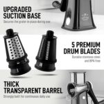 Zulay Kitchen Rotary Cheese Grater 5 Blade Cheese Shredder - Manual Hand Crank Cheese Grater With Reinforced Suction & 5 Interchangeable Drums - Easy to Use, Vegetable Chopper Round Mandoline Slicer - Image 8